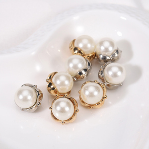 11.5mm fantasia oro placcatura <span class=keywords><strong>argento</strong></span> colore bianco con gambo rotondo in lega di plastica perla camicia abito gonna bottoni - Product Image 2