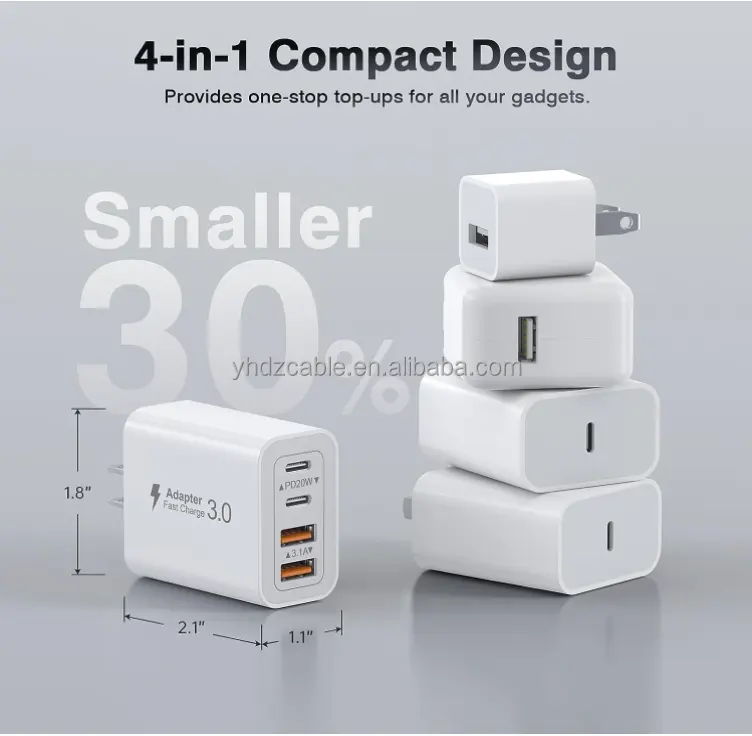 40W Power Adapter Met 2usb C En 2usb 4-Port Travel Snel Opladen Hoofd Universele Mobiele Telefoon Draagbare Lader