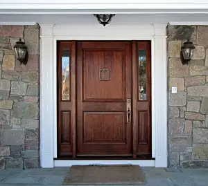 Diseño de lujo Exterior Puerta de madera maciza Puerta insonorizada Madera real Doble entrada Alta calidad para casa