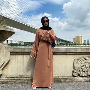 6472# Nida Material Simplicity Solid Color With White Line Fashion Dress Ladies Muslim Abaya Dress - Product Image 4