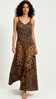 Robe longue décontractée d'été pour femme, style vintage, imprimé léopard, coupe trapèze, col en V, bretelles spaghetti, sans manches, vente en gros sur mesure