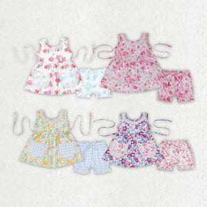 Conjunto de ropa para hermanas, túnica floral sin mangas para niña, pantalones cortos - Product Image 1