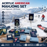 Mahjong d'hiver bleu foncé sur le thème du ski, 160 pièces, en acrylique double couche, Mahjong américain luxueux pour les jeux en plein air et les soirées en famille