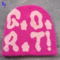 Nouveau bonnet d'hiver 2026 en maille jacquard super douce et duveteuse, entièrement en mohair, doublé satin, personnalisable avec logo sur mesure