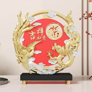 Regalo di inaugurazione casa nuova, decorazione rotonda in resina Drago e Fenice per ingresso, ufficio, soggiorno, mobile, decorazione per la casa in resina - Product Image 1