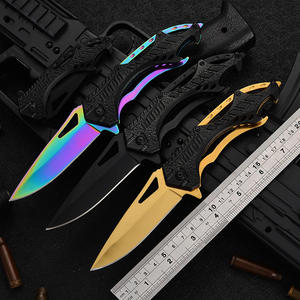 มีดพกคารัมบิต YJXJ คุณภาพดีที่สุด สำหรับผู้ชาย สีทองไทเทเนียม สำหรับตั้งแคมป์ ใบมีดสแตนเลส 3CR13 ด้ามอลูมิเนียม ขนาด 21.5 ซม. สำหรับงานอุตสาหกรรม - Product Image 2