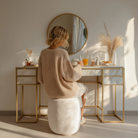 Coiffeuse moderne européenne en bois massif avec éclairage réglable, blanc, rose, gris, avec tiroirs de rangement