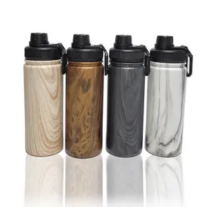 Creative Wood Grain Thermal Insulated Bottle Powder Coated Food Grade Stainless Steel Water Container
