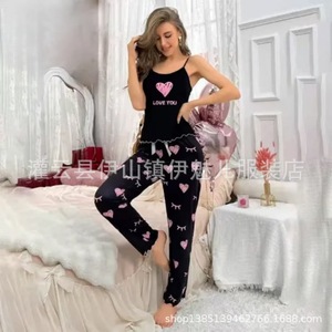Ensemble deux pièces imprimé transfrontalier, débardeur et pantalon, pyjama femme confortable, décontracté et sexy - Product Image 4