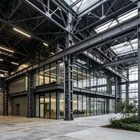 Bâtiment commercial préfabriqué en structure d'acier, grande portée, construction modulaire de bureaux en ossature métallique, conception industrielle