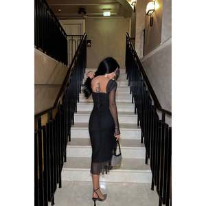 Vestido de Fiesta Largo Negro Miya sin Mangas con Cuello Alto, de Tul, para Eventos Formales y Fiestas, Vestido de Dama de Honor - Product Image 1