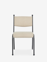 Chaise de salle à manger rembourrée en tissu de lin naturel avec pieds en fer peints en noir, assise rembourrée douce, idéale pour la maison, les restaurants et les cafés