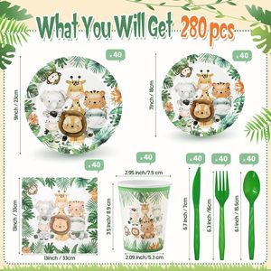 Oferta Especial: Vajilla Desechable con Temática de Selva y Zoológico para Fiestas de Cumpleaños, Platos de Papel, Vasos, Servilletas, Mantel, Pancarta y Decoración - Product Image 2