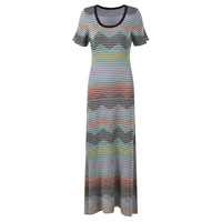 Nouvelle robe longue décontractée pour femme, élégante et tendance, à col rond, manches courtes, rayures ondulées, colorblock, idéale pour les vacances