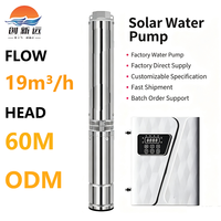 Système de pompe solaire submersible 19m³/h AC/DC en acier inoxydable, hauteur de refoulement 60m, prêt pour les tâches de levage d'eau agricole à grande échelle