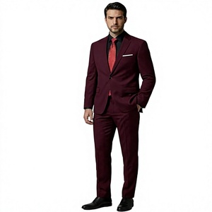 Men Italian Style Single Breasted Wool Blend <b>Suit</b> Maroon Business Formal Wear Anti-Wrinkle Notched Collar - Product Image 1