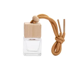 Botol Parfum Mobil Kaca Bening Kosong 8Ml Botol Penyegar Udara dengan Tutup Sekrup Kayu Tali Gantung untuk Dekorasi