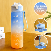 Bouteille d'eau minimaliste en Tritan sans BPA, étanche, 32 oz, avec corde, pour le fitness, la randonnée, les voyages en plein air, 1000 ml, 900 ml