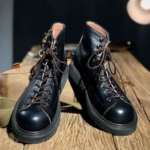 Bottes d'extérieur pour hommes en cuir véritable, rehaussantes, antidérapantes, décontractées, rétro, respirantes, pour l'automne et le travail - Product Image 5