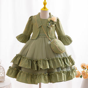 Abito da Principessa Elegante Floreale in Raso per Bambine OEM ODM, Vestito da Sera per Feste di Compleanno e Spettacoli per Bambini - Product Image 1