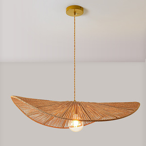 Lustre ovale en rotin style japonais Wabi Sabi, E27, doré, pour salon, chambre, salle à manger - Product Image 3