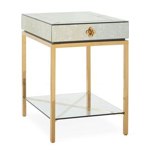 Jonathan Adler <strong>Antique</strong> Mirrored <strong>Bedside</strong> <strong>Table</strong> with Drawer Gold Metal Base Glass Layer Nightstands Modern Bedroom Side Cabinets - Product Image 3