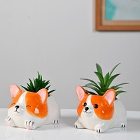 Pot de fleurs en céramique MSH Cartoon Corgi Dog, pot de plante créatif pour table, décoration pour la maison et le bureau