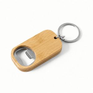 Custom Logo Eco Friendly Bamboo Bottle Opener Keychain Portable Metal Key <b>Ring</b> for Bar and Restaurant Giveaways - Product Image 3