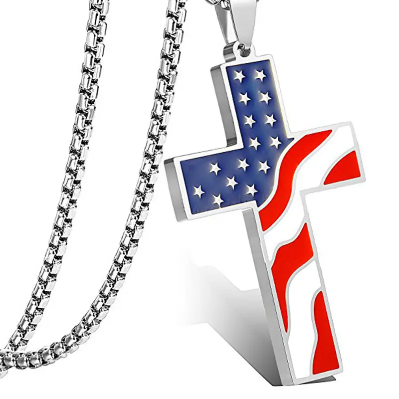 Hot selling Stainless steel American fashion cross country flag necklace pendant jewelry