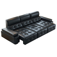 Ensemble canapé-lit électrique en cuir véritable Design moderne Salon Siège pour trois personnes extensible à double usage Nouveau Noir