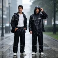 Veste de pluie imperméable intégrale pour homme, bleu marine, simple, pliable, avec bande réfléchissante, respirante, coupe-vent, pour camping et randonnée