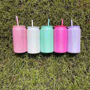 Lot de 25 canettes de soda/bière en acier inoxydable de 16 oz, vierges pour sublimation, avec logo personnalisé, effet holographique scintillant, avec couvercles et pailles - Product Image 2