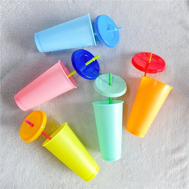 VeSub Hot Sale Stylish Modern Design Reusable 16oz/24oz Cold Water Cups Straw Color Changing Plastic Lid Direct Accessory 500ml