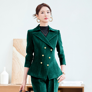 Blazers profesionales de gama alta con doble botonadura para <span class=keywords><strong>mujer</strong></span>, traje de <span class=keywords><strong>terciopelo</strong></span> grueso de manga larga para otoño e invierno con botones - Product Image 6