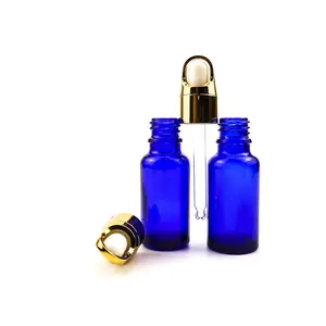 30毫升钴蓝din 18滴管盖精油玻璃瓶，带金属金色滴管