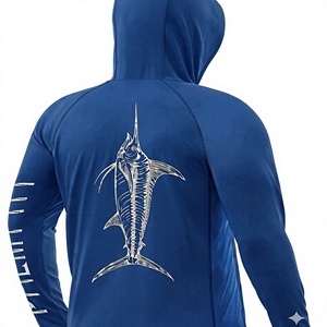 Sudadera con Capucha de Pesca para Hombre, Azul, Manga Larga, Impermeable, de Secado Rápido, con Estampado por Sublimación, Diseño de Pez Marlín Blanco, Protección UV UPF 50, 100% Protección UV - Product Image 1