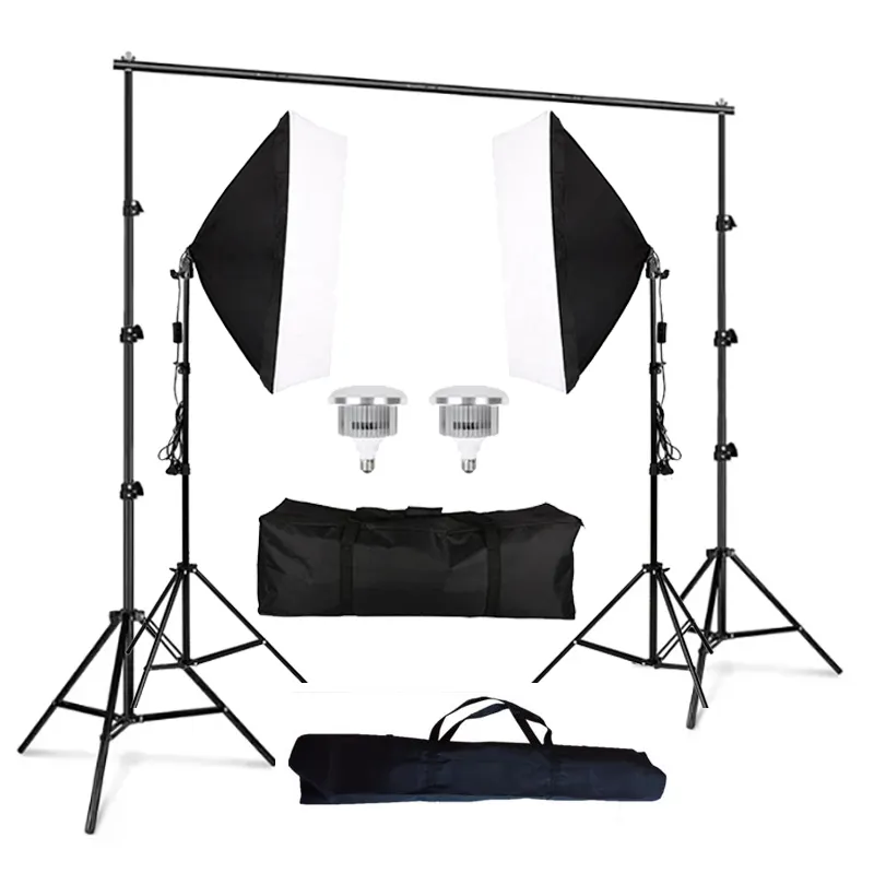 2x3M Fondo Softbox Set 50*70cm Control remoto Bombilla LED 2,1 m trípode Soporte Bolsa de transporte Kit de caja de luz suave para fotografía Video