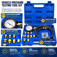 Kit de manomètre professionnel RuiMart pour test de pression d'huile moteur, raccords en laiton multi-tailles, tuyau flexible pour ateliers de réparation automobile