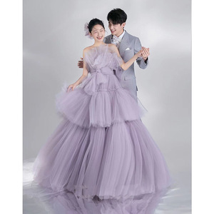 High End Wedding Dress Purple Tulle Ball Gown Strapless Empire Waistline Portrait Photography Gown - Product Image 5