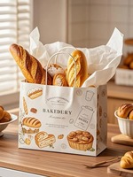 Sacs d'emballage pour pâtisserie en papier kraft de luxe personnalisés, biodégradables, enduits, pour boulangerie, pâtisserie, à emporter, tendance populaire