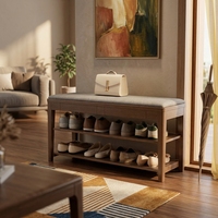 Banc à chaussures portable en bois massif, style moderne du milieu du siècle, avec coussin, tiroir dissimulé et rangement à 2 niveaux pour entrée, buanderie, couloir