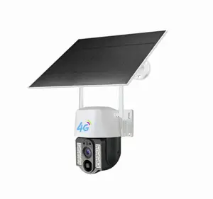 Caméra de sécurité IP CCTV sans fil 4G HD 3MP PTZ pour la maison avec système de carte SIM alimenté par panneau solaire