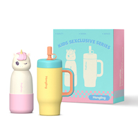 Ensemble de gobelet isotherme à double paroi de 12 oz avec revêtement en poudre et bouteille d'eau en acier inoxydable pour enfants, nouveau design 2026