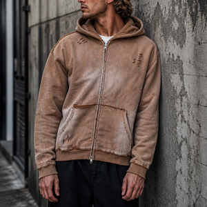 Fabricante de Sudaderas Personalizadas, Sudaderas de Alta Calidad en Felpa Francesa, Sudaderas Vintage con Efecto Desgastado, Sudaderas con Cierre y Lavado Ácido para Hombre - Product Image 4