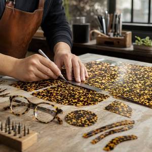 Lámina de Celuloide Auténtica Estilo <span class=keywords><strong>Vintage</strong></span> de 0.5mm de Grosor, Tono Miel Cálido con Destellos Negros Intensos, Ideal <span class=keywords><strong>para</strong></span> Fabricar Monturas de Gafas - Product Image 2