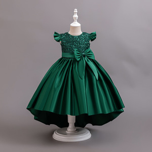Nieuwe zomerjurk voor meisjes, prinsessenjurk, satijnmix met pailletten, sleepjurk, avondjurk, pianokleding, fluffy jurk - Product Image 4
