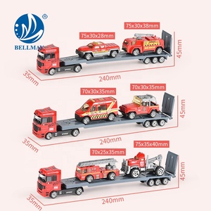 Bemay Toy Diecast Model Car Metal Scale Truck trattore europeo in lega scorrevole con 2 auto sportive - Product Image 5