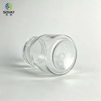 Botol Kaca Kosong Bentuk Bulat Pendek 215ml Tanpa Tutup, Wadah Kaca Transparan untuk Rempah-rempah, Kacang, Madu, Selai, Kemasan Makanan