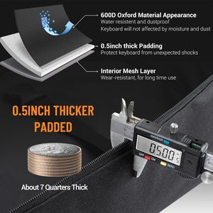 Échantillon gratuit : Housse de transport pour clavier 61 touches, étui portable et durable pour clavier/piano, imperméable en tissu Oxford 600D avec rembourrage en coton de 10 mm - Product Image 6