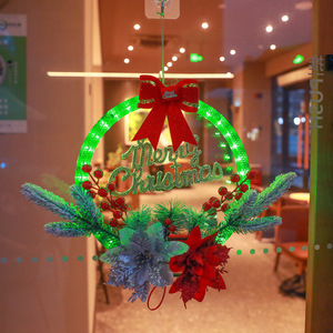 New Christmas luminous wreath, simulated red berries and pine needles, Christmas <b>door</b> hanging decoration, window display - Product Image 1